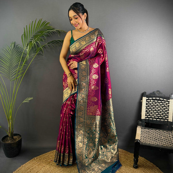 Sonakshi Women's Wine Banarasi Silk Zari Weaving Saree with Blouse - Distacart