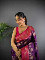 Thumbnail for Sonakshi Women's Jamli Banarasi Silk Zari Weaving Saree with Blouse