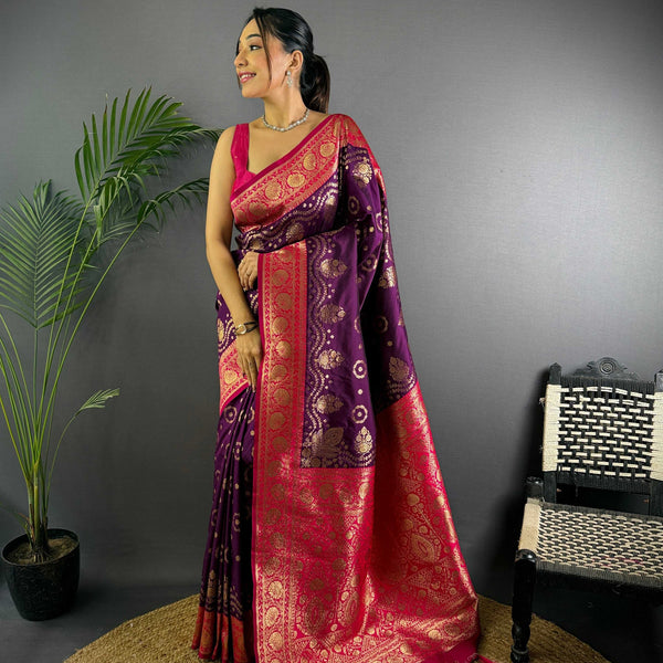 Sonakshi Women's Jamli Banarasi Silk Zari Weaving Saree with Blouse - Distacart