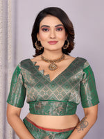 Thumbnail for Sonakshi Women's Green Soft Silk Zari Weaving Saree with Blouse