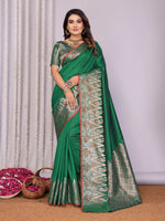 Thumbnail for Sonakshi Women's Green Soft Silk Zari Weaving Saree with Blouse