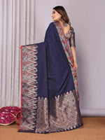 Thumbnail for Sonakshi Women's Navy Blue Soft Silk Zari Weaving Saree with Blouse