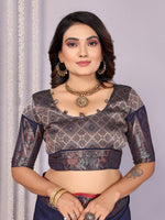 Thumbnail for Sonakshi Women's Navy Blue Soft Silk Zari Weaving Saree with Blouse