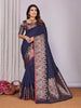 Sonakshi Women's Navy Blue Soft Silk Zari Weaving Saree with Blouse - Distacart