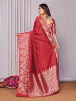 Thumbnail for Sonakshi Women's Maroon Soft Silk Zari Weaving Saree with Blouse