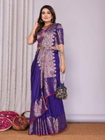 Thumbnail for Sonakshi Women's Royal Blue Soft Silk Zari Weaving Saree with Blouse