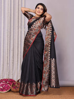 Thumbnail for Sonakshi Women's Black Soft Silk Zari Weaving Saree with Blouse