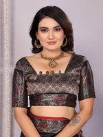 Thumbnail for Sonakshi Women's Black Soft Silk Zari Weaving Saree with Blouse