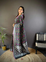 Thumbnail for Sonakshi Women's Black Lichi Soft Silk Zari Weaving Saree with Blouse