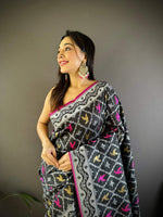 Thumbnail for Sonakshi Women's Black Lichi Soft Silk Zari Weaving Saree with Blouse
