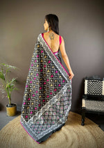 Thumbnail for Sonakshi Women's Black Lichi Soft Silk Zari Weaving Saree with Blouse