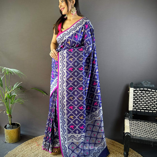 Sonakshi Women's Blue Lichi Soft Silk Zari Weaving Saree with Blouse - Distacart