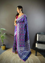 Thumbnail for Sonakshi Women's Blue Lichi Soft Silk Zari Weaving Saree with Blouse