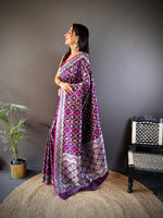 Thumbnail for Sonakshi Women's Wine Lichi Soft Silk Zari Weaving Saree with Blouse