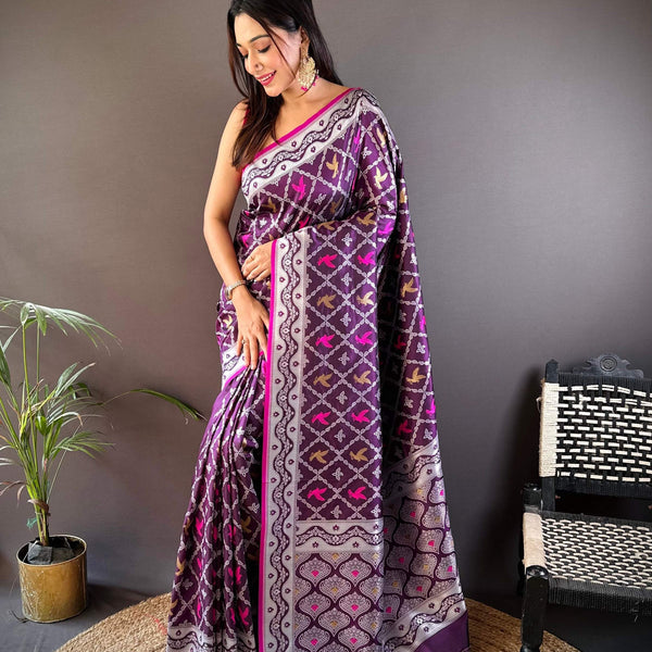 Sonakshi Women's Wine Lichi Soft Silk Zari Weaving Saree with Blouse - Distacart