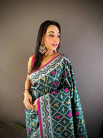 Thumbnail for Sonakshi Women's Green Lichi Soft Silk Zari Weaving Saree with Blouse