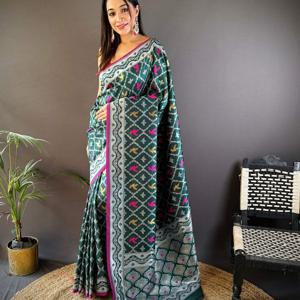 Sonakshi Women's Green Lichi Soft Silk Zari Weaving Saree with Blouse - Distacart