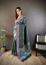 Thumbnail for Sonakshi Women's Green Lichi Soft Silk Zari Weaving Saree with Blouse