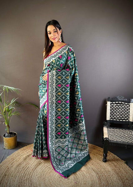 Sonakshi Women's Green Lichi Soft Silk Zari Weaving Saree with Blouse