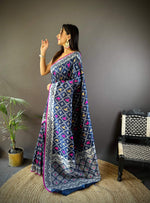 Thumbnail for Sonakshi Women's Navy Blue Lichi Soft Silk Zari Weaving Saree with Blouse