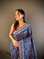 Thumbnail for Sonakshi Women's Navy Blue Lichi Soft Silk Zari Weaving Saree with Blouse