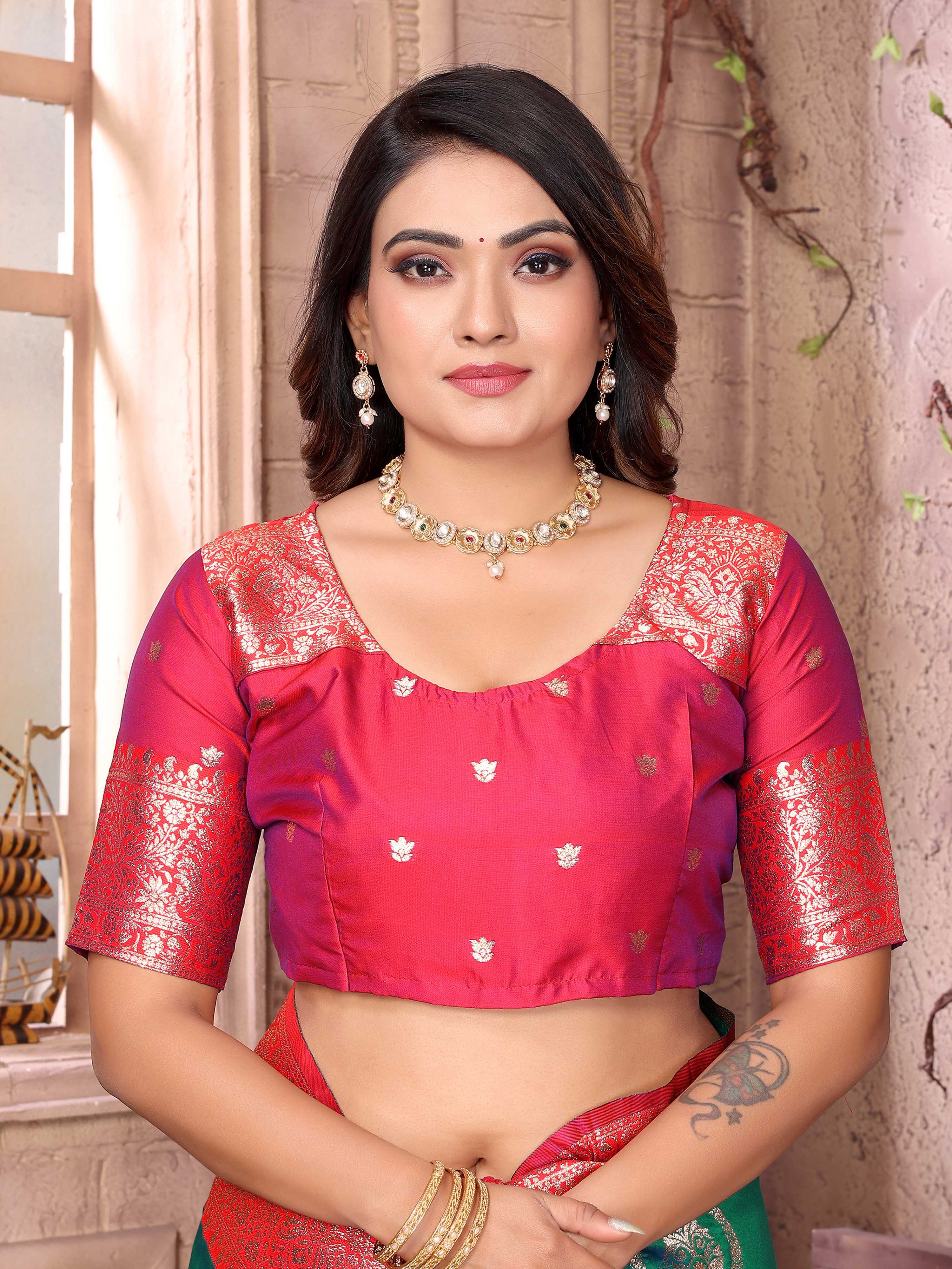 Sonakshi Women's Green Banarasi Silk Zari Weaving Saree with Blouse