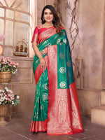 Thumbnail for Sonakshi Women's Green Banarasi Silk Zari Weaving Saree with Blouse