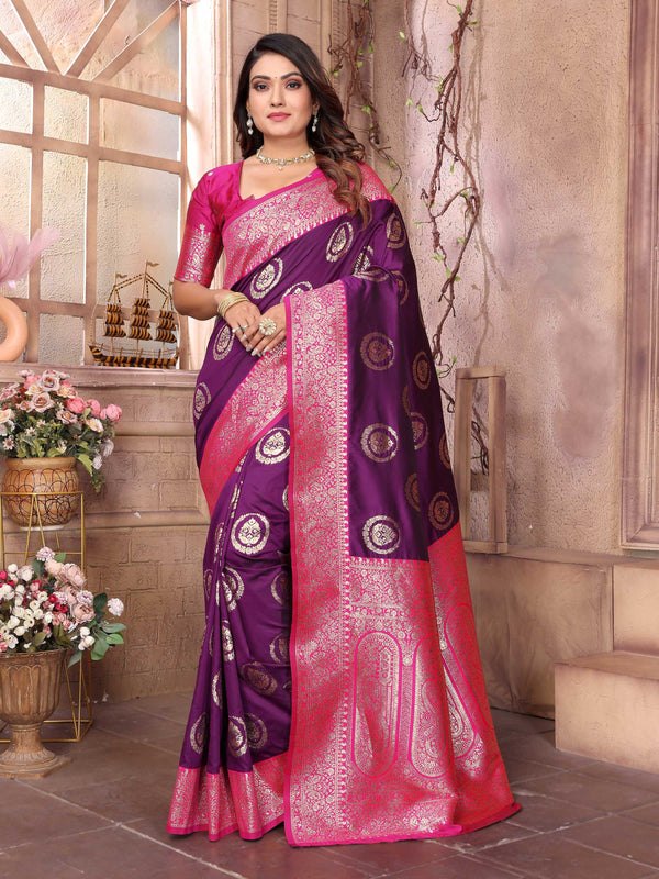 Sonakshi Women's Jamli Banarasi Silk Zari Weaving Saree with Blouse
