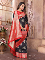Thumbnail for Sonakshi Women's Black Banarasi Silk Zari Weaving Saree with Blouse
