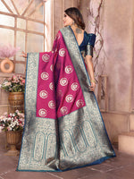 Thumbnail for Sonakshi Women's Wine Banarasi Silk Zari Weaving Saree with Blouse