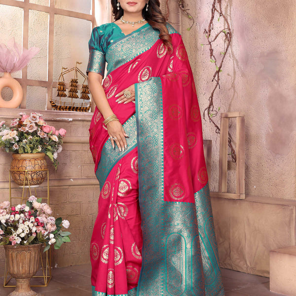 Sonakshi Women's Maharani Banarasi Silk Zari Weaving Saree with Blouse - Distacart