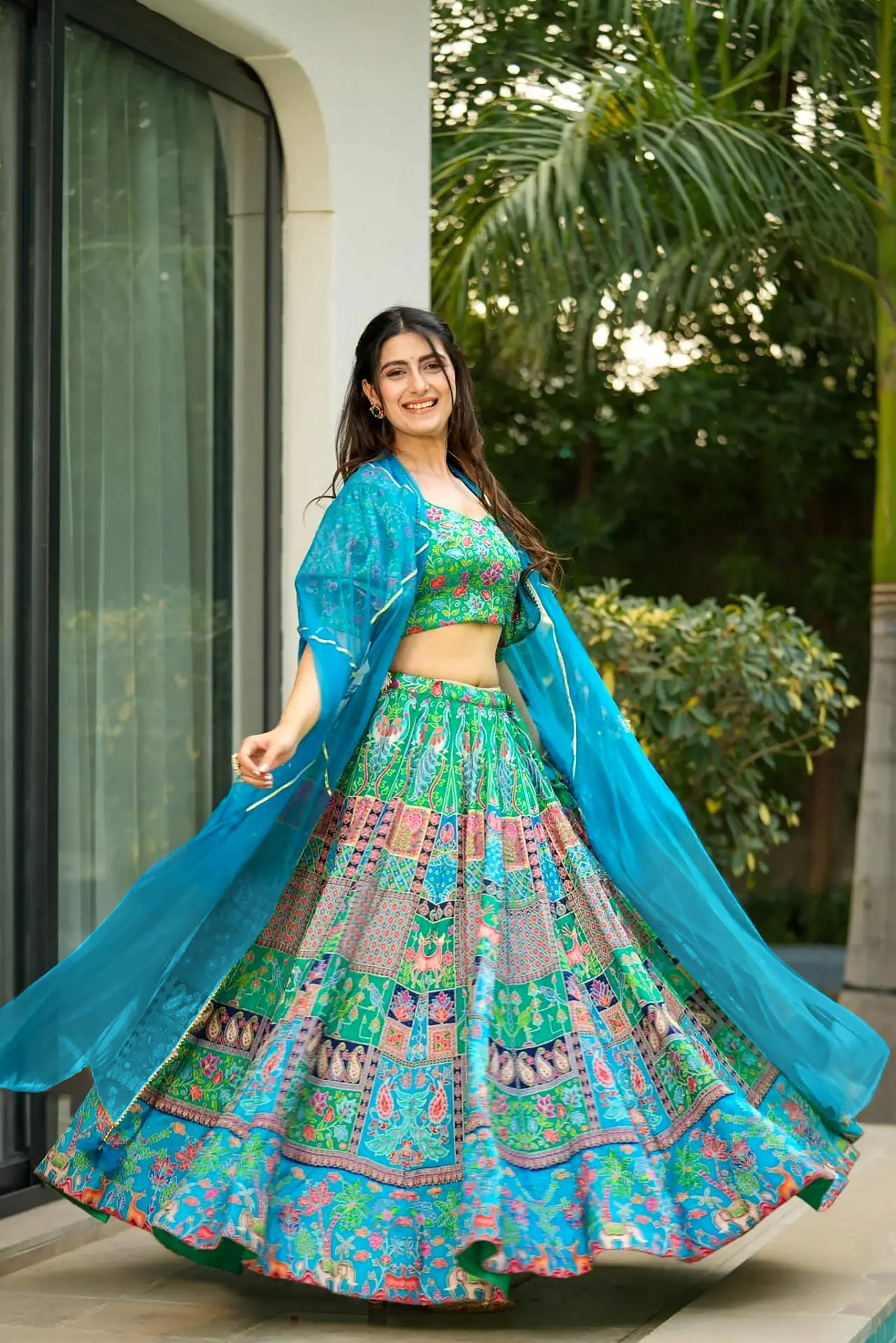 Sonakshi Women's Multicolor Silk Digital Printed Lehenga Choli Set