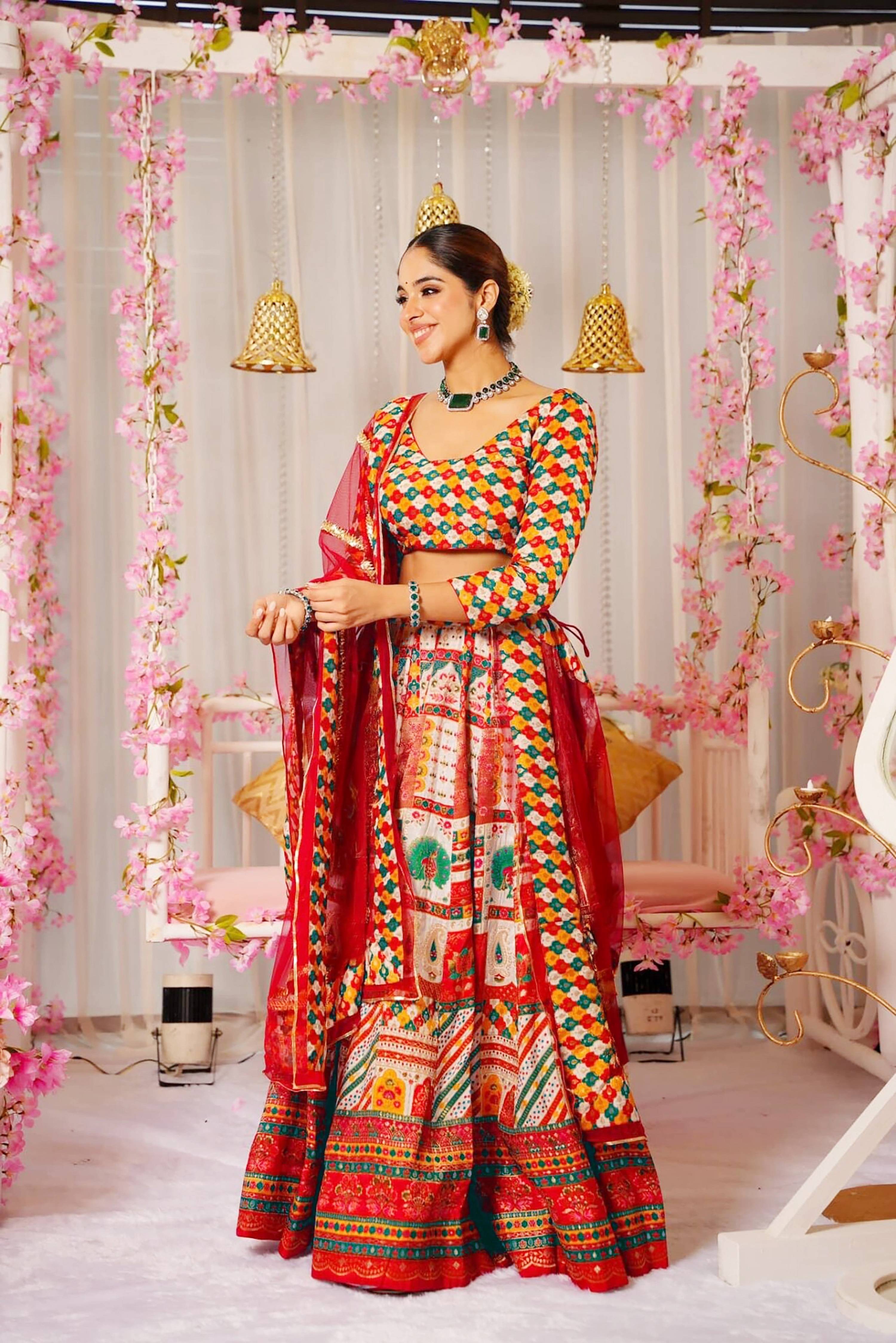 Sonakshi Women's Multicolor Silk Digital Printed Lehenga Choli Set