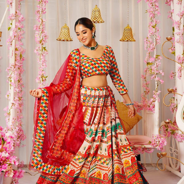 Sonakshi Women's Multicolor Silk Digital Printed Lehenga Choli Set - Distacart