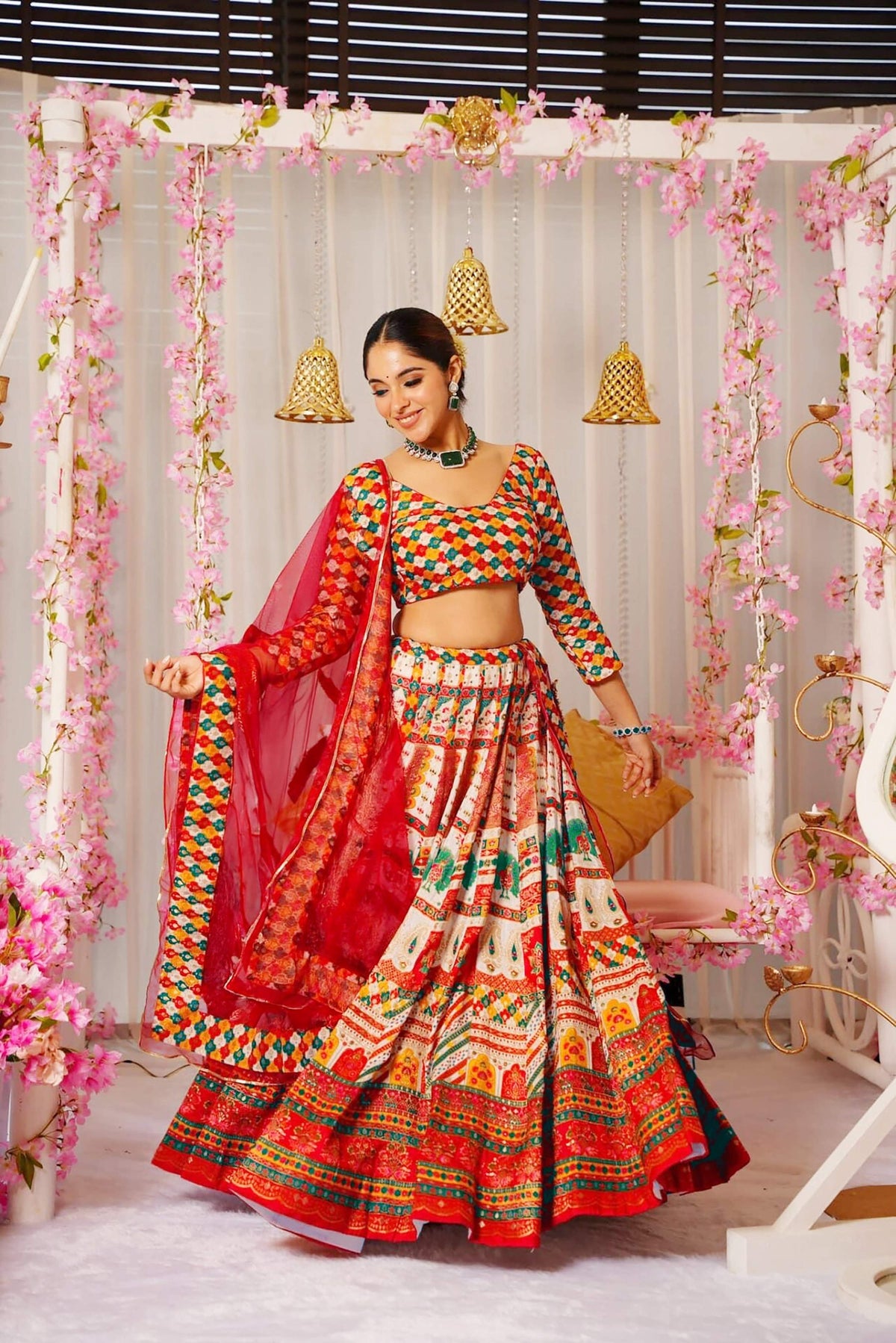 Sonakshi Women's Multicolor Silk Digital Printed Lehenga Choli Set