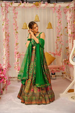 Thumbnail for Sonakshi Women's Green Silk Digital Printed Lehenga Choli Set