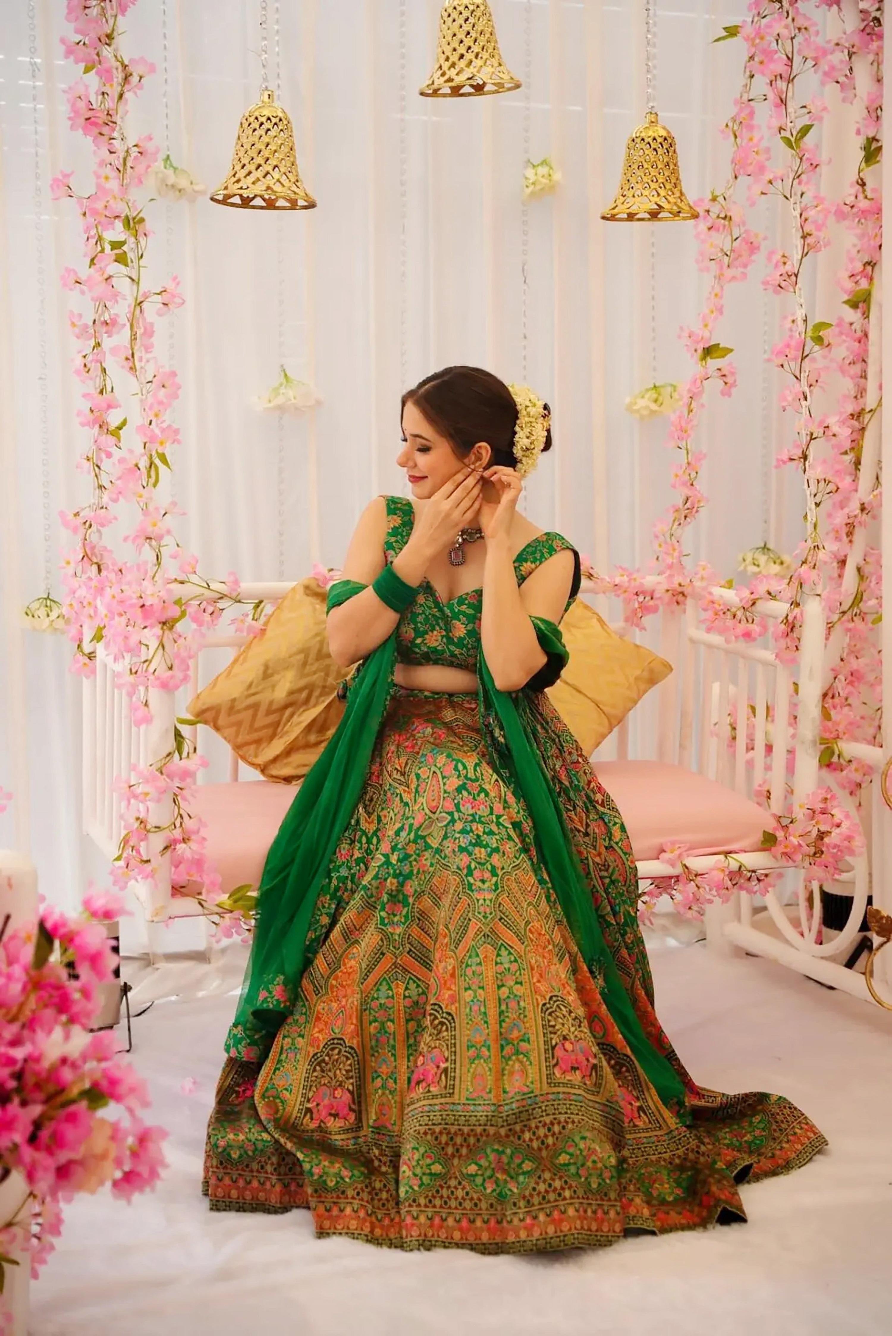 Sonakshi Women's Green Silk Digital Printed Lehenga Choli Set