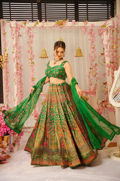 Sonakshi Women's Green Silk Digital Printed Lehenga Choli Set