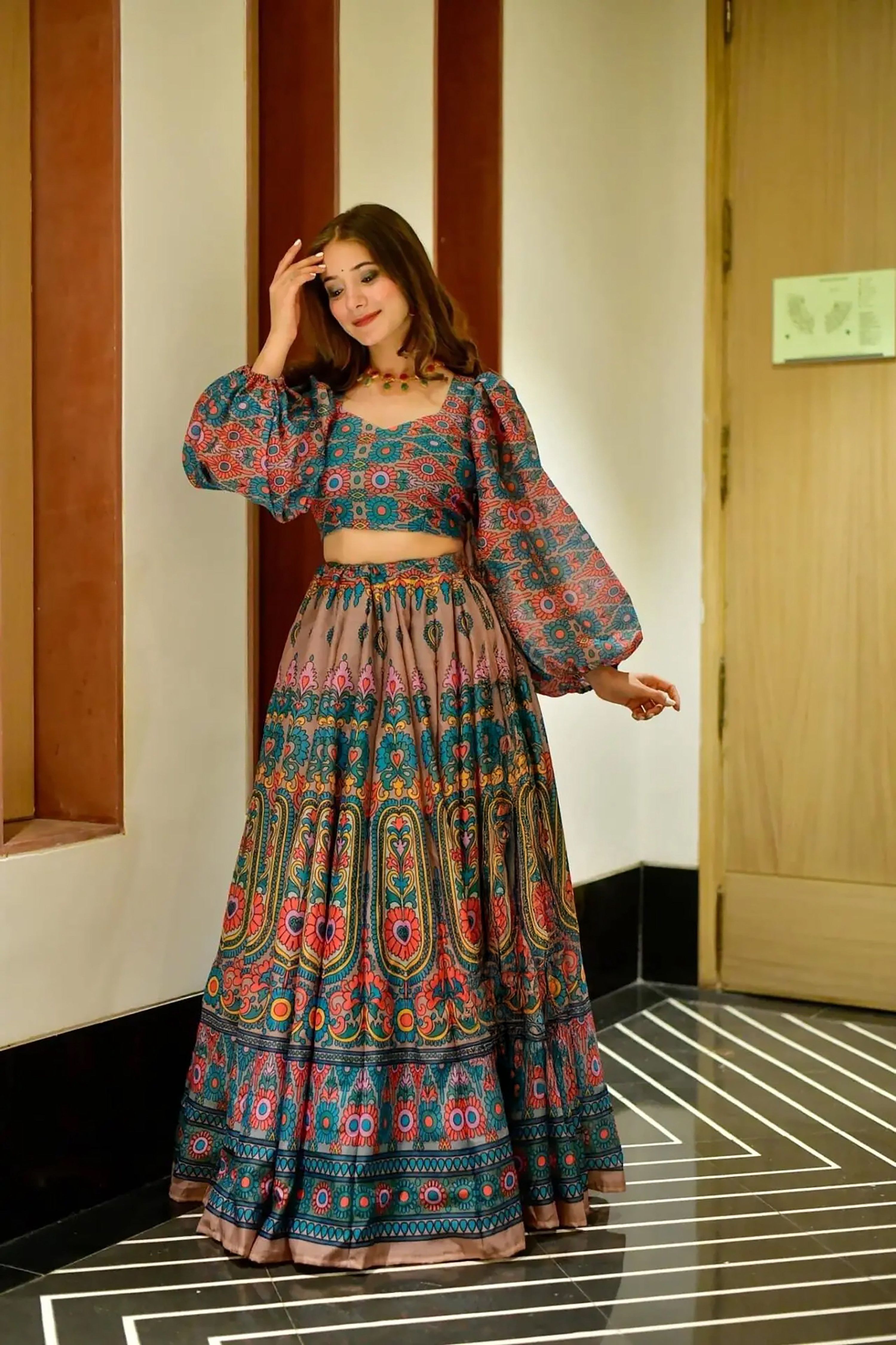 Sonakshi Women's Feroji Silk Digital Printed Lehenga Choli Set