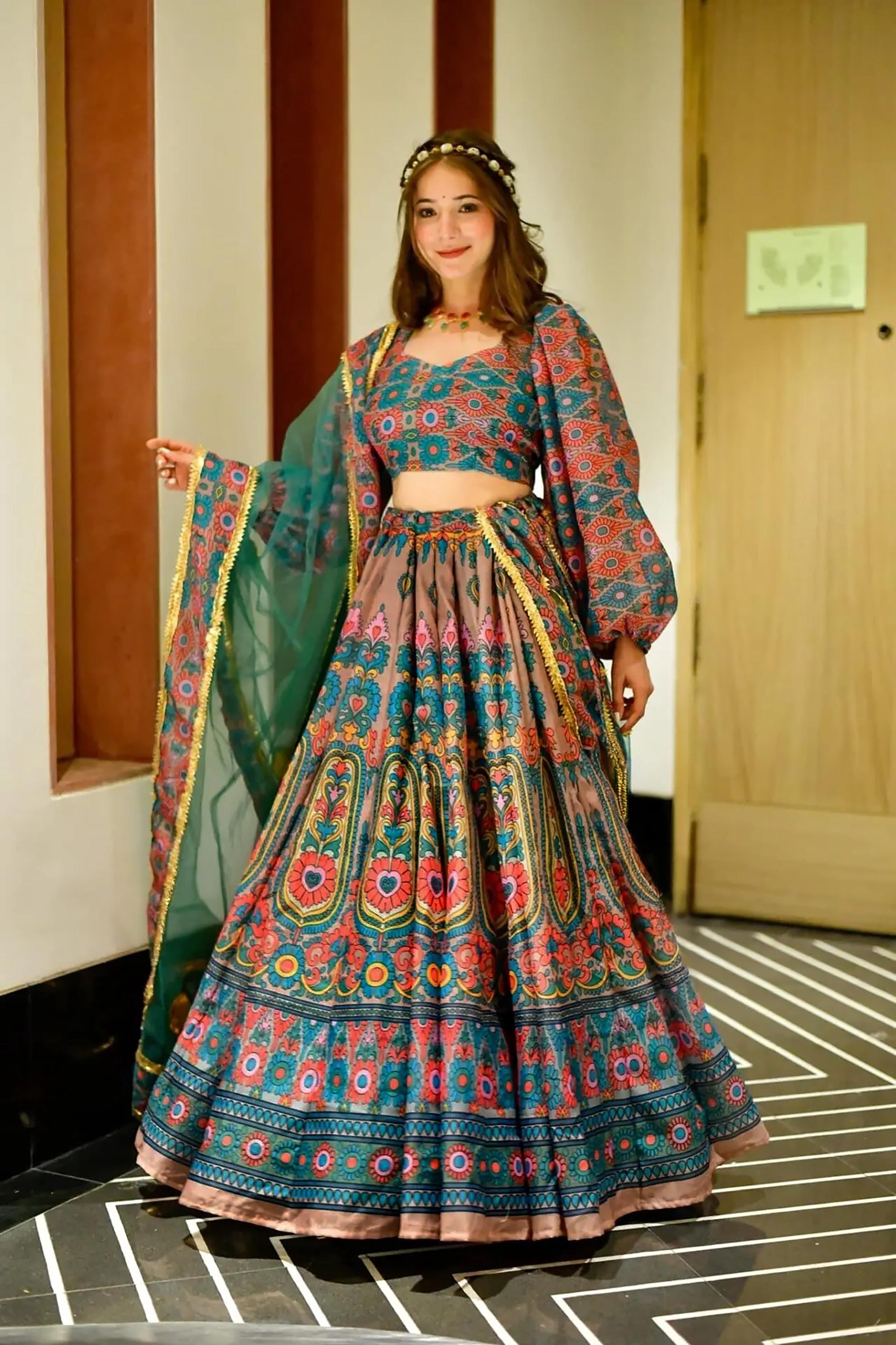 Sonakshi Women's Feroji Silk Digital Printed Lehenga Choli Set