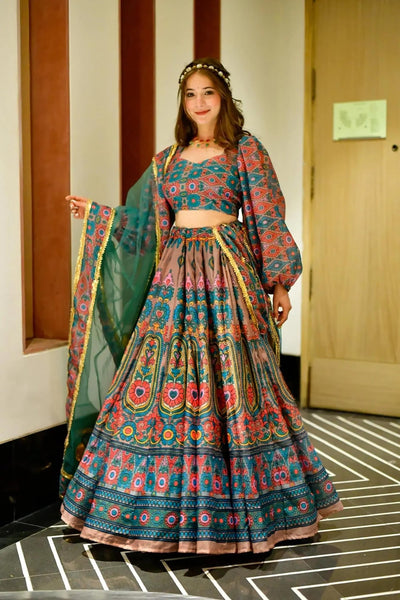 Sonakshi Women's Feroji Silk Digital Printed Lehenga Choli Set