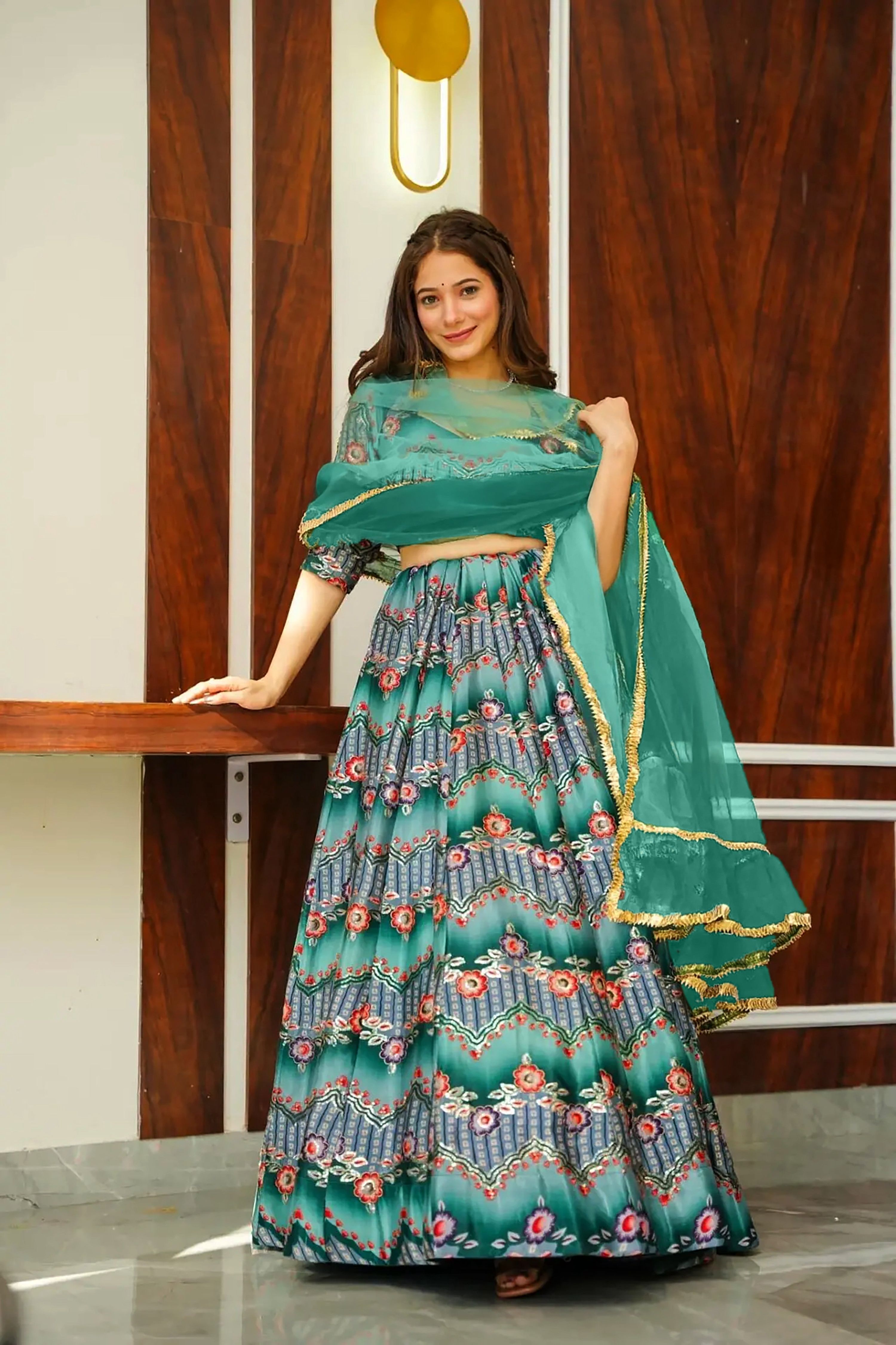 Sonakshi Women's Rama Silk Digital Printed Lehenga Choli Set