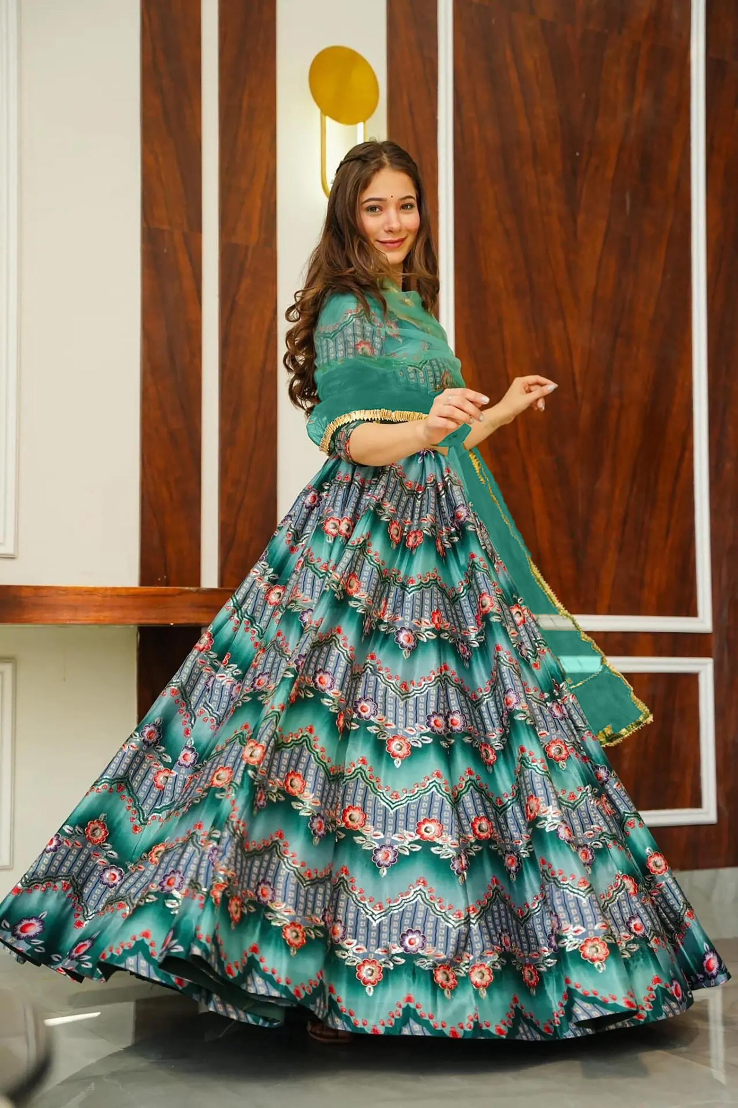 Sonakshi Women's Rama Silk Digital Printed Lehenga Choli Set