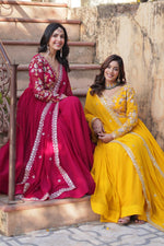 Thumbnail for Sonakshi Women's Maroon & Gold Faux Blooming Embroidered Zari Sequence Work Anarkali Gown Set With Dupatta