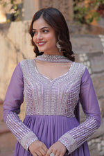 Thumbnail for Sonakshi Women's Lavender Star Georgette Embroidered Beads Sequins Work Anarkali Gown Set With Dupatta