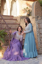 Thumbnail for Sonakshi Women's Lavender & Seagreen Star Georgette Embroidered Beads Sequins Work Anarkali Gown Set With Dupatta
