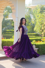 Thumbnail for Sonakshi Women's Purple Faux Blooming Beads and Sequince Multithreaded Embroidered Work Anarkali Gown Set