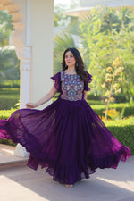Thumbnail for Sonakshi Women's Purple Faux Blooming Beads and Sequince Multithreaded Embroidered Work Anarkali Gown Set