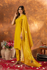 Thumbnail for Sonakshi Women's Yellow Roman Silk Multi Embroidered Sequins With Hand Work Kurta Set With Dupatta - Distacart