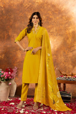 Thumbnail for Sonakshi Women's Yellow Roman Silk Multi Embroidered Sequins With Hand Work Kurta Set With Dupatta - Distacart